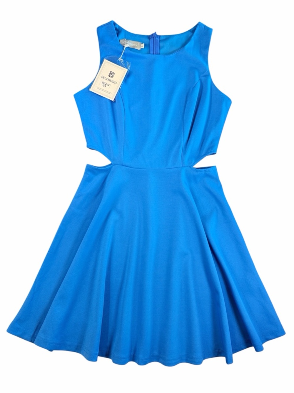 NWT BELONGSCI Bright Blue Sleeveless Cutout Skater Dress Flare Mini‎ Dress S
